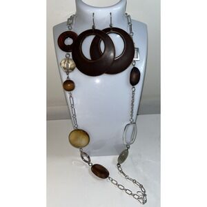 Necklace Glass Wooden Deco Earrings To‎ Match Mixed Geometric Shapes Silver tone